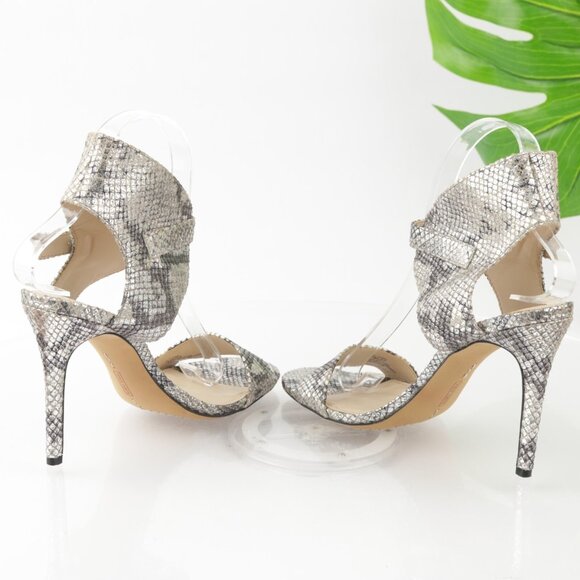Vince Camuto Womens Tarma Sandal Size 7 Gray Silver Python Heel Ankle Strap Shoe - Picture 6 of 12